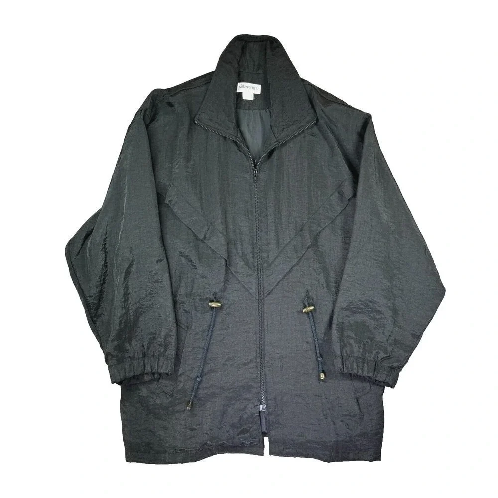 Vintage Silkworms Windbreaker Women 2XL‎ Black 80s Gorpcore Cinch Travel Resort